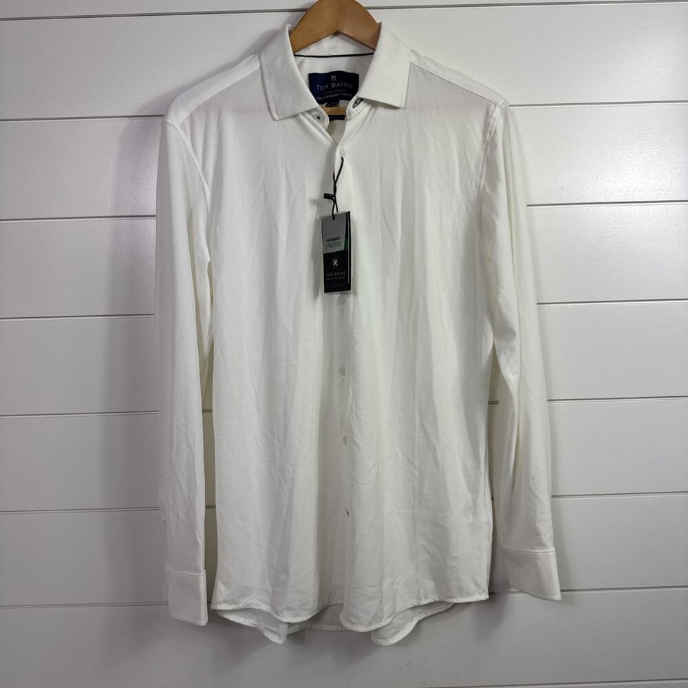 Tom Baine Performance Stretch Button Front Shirt Lightweight White sz M